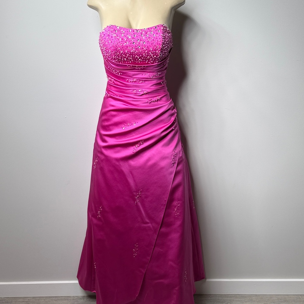 Envy Strapless Beaded Fuchsia Evening Gown
